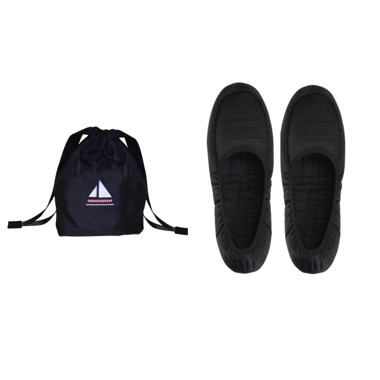 

Angel Smile Royal School Гросгрейн Портативные тапочки Средние Вышивка Узор Яхта Темно-синий Набор мешочков на шнурке RSSL2022002 Средний (Простой черный) & чёрный