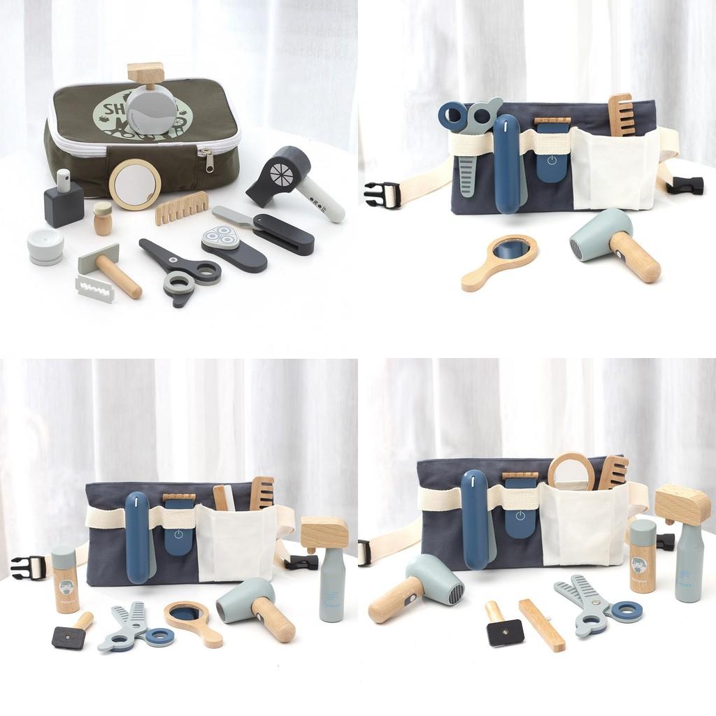 Çocuklar İçin Rol Oyunu ve Hayal Gücü Amaçlı Ahşap Saç Şekillendirme Oyun Seti ve Saklama Çantası