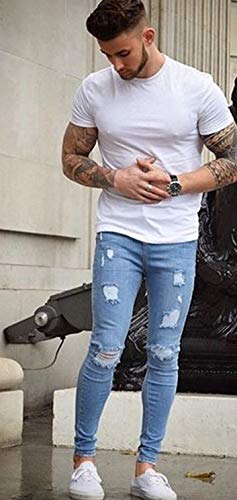 Petite De Français Men's Distressed Skinny Denim Pants, Stylish Denim, Oversized Pants, Popular Men's Denim, Skinny Pants D-2 (Blue, Size 01 S)