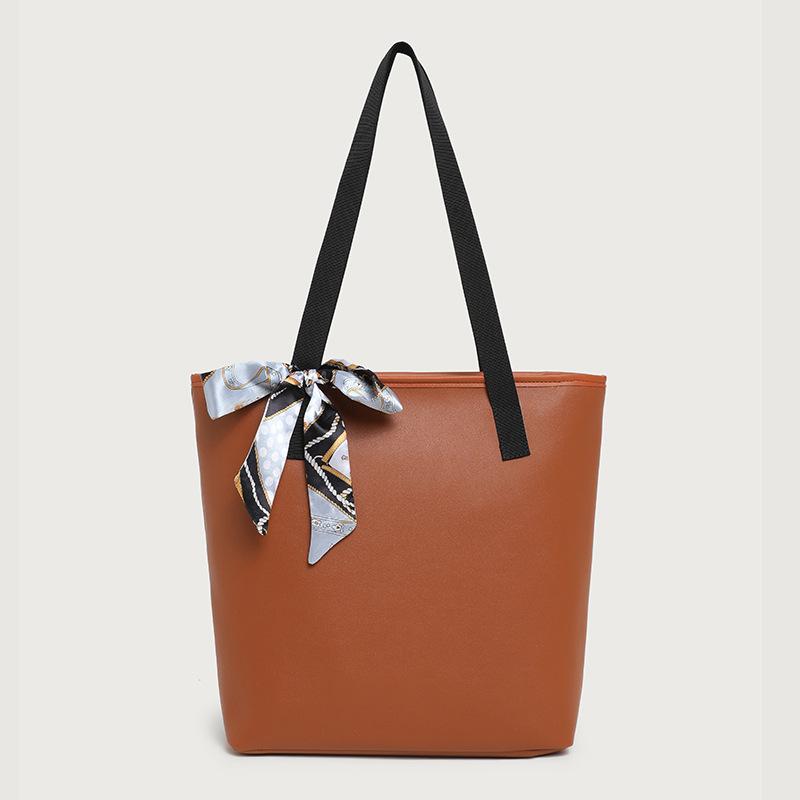 

Tote bag, women s trendy fashion and simple tote bag, silk scarf decorative shoulder bag, underarm bag, one piece. коричневый