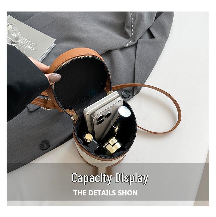 2025 Versatile Color Block Patchwork Crossbody Women’s Round Bucket Bag