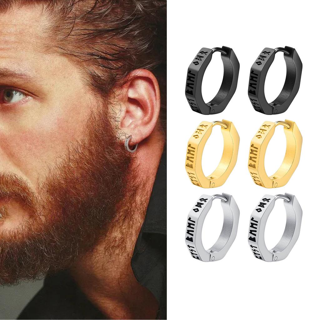 Orecchini a Cerchio Vichingo del Nord da uomo Acciaio Inossidabile Ottagono Rune Orecchini Rotondi Talismano Gioielli Eleganti Regali Vichinghi per Uomo