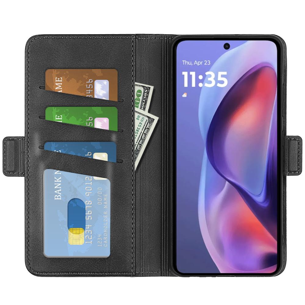 

For Motorola Moto E15 4G Stand Case Calf Texture Leather Wallet Phone Cover Black