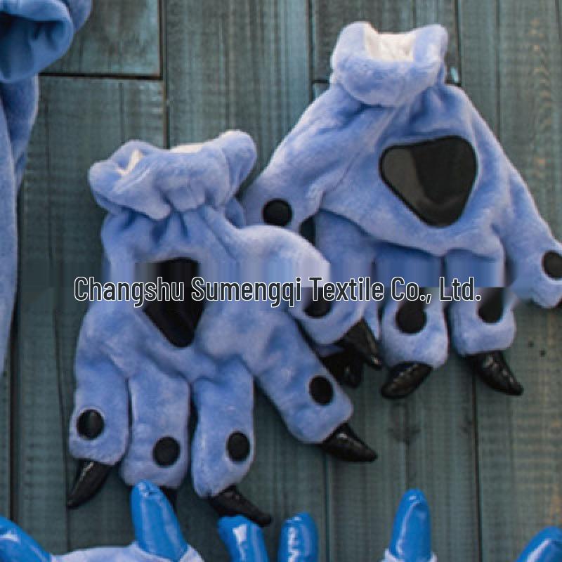 Superweiche Fleece-Tierpfoten-Hausschuhe für Damen & Herren - Gemütliche Baumwoll-Winterschuhe, Fersenbedeckt, Blau/Grün.