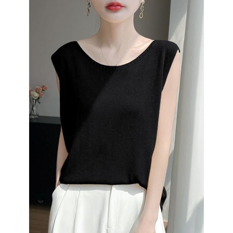 Sommer Neue Mode All Match Rundhals Ärmelloses Top Neues Lockeres Strick-Camisole-Weste Basis-Oberteil Halbarm-Top