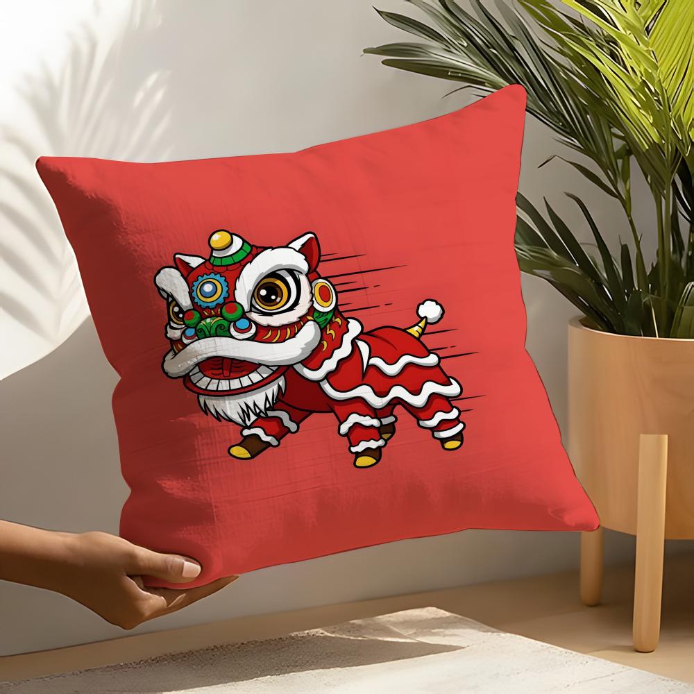 Linen Cushion Covers For Decorative Sofa Home Pillows Case Car Chair Pillows Cases Chinatown Wishes Lion Print Pattern