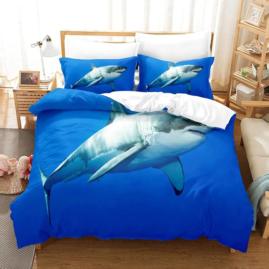Shark Duvet Cover Set Full Size Queen Size Twin Deep Ocean Animals Bedding Sets For Boys Girls Luxury Soft Comforter Cover Set