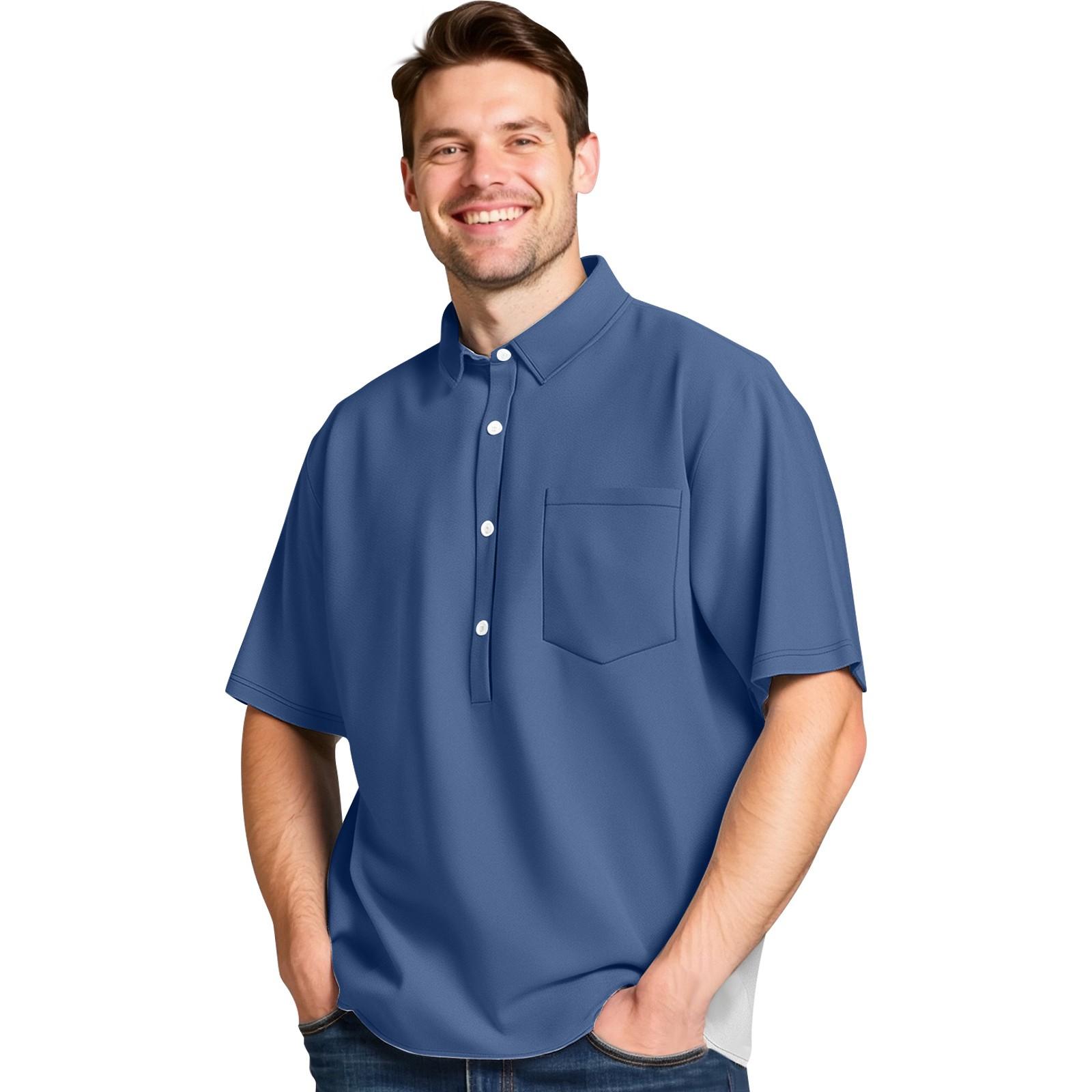 

Men s Summer Color Four-sided Stretch Lapel Button Pocket Shirt Casual Sports Short-sleeved Top XXL