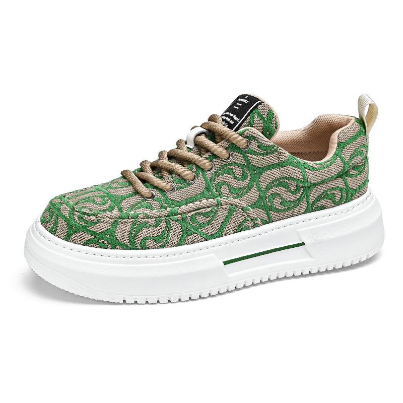 Men's shoes summer 2025 new breathable canvas shoes color matching versatile height increase sports and leisure low-top men's trendy shoes