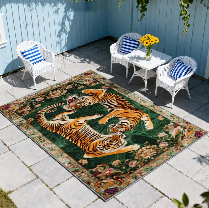 

Double Tiger Play Flower Pattern Carpet Decoration Carpet Outdoor Large Carpet Indoor Outdoor Decoration Living Room Sofa Mat 40X60cm