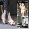 2025 new summer cowhide cross flat heel soft sole daily casual breathable one-word buckle with lightweight Roman sandals women