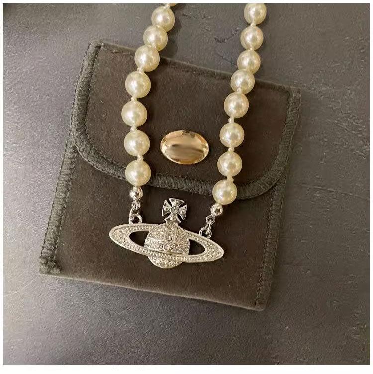 Damen Rosa Diamant Saturn Perlenkette - Stern-Stil Voll Diamant Schlüsselbeinkette, Ideales Vielseitiges Weihnachtsgeschenk