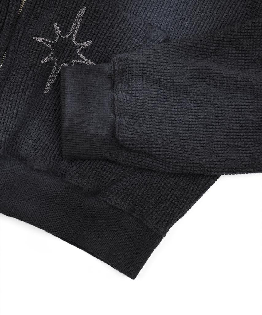 Easy No Easy Washed Star Waffle Zip-Up Hoodie - Black
