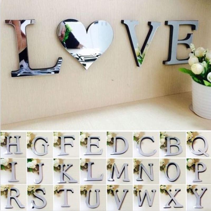 Chic 4 Letters Love Home Furniture Mirror Tiles Self-adhesive Wall Sticker Decor