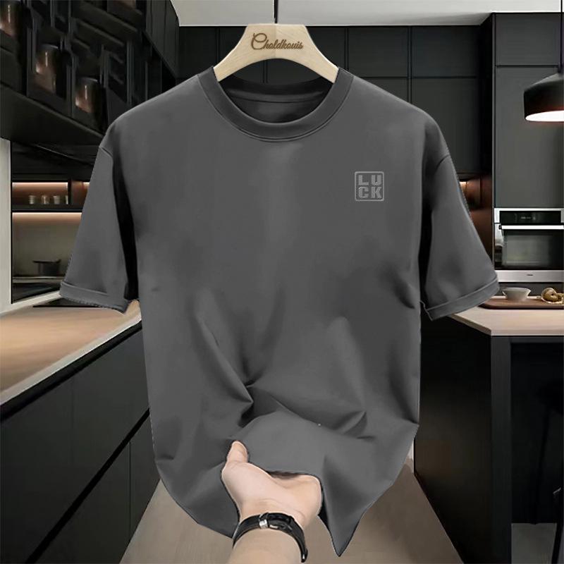 

Мужская летняя футболка с коротким рукавом из 100% хлопка, плотная – 2025, трендовый свободный крой XL (140-170 lbs)