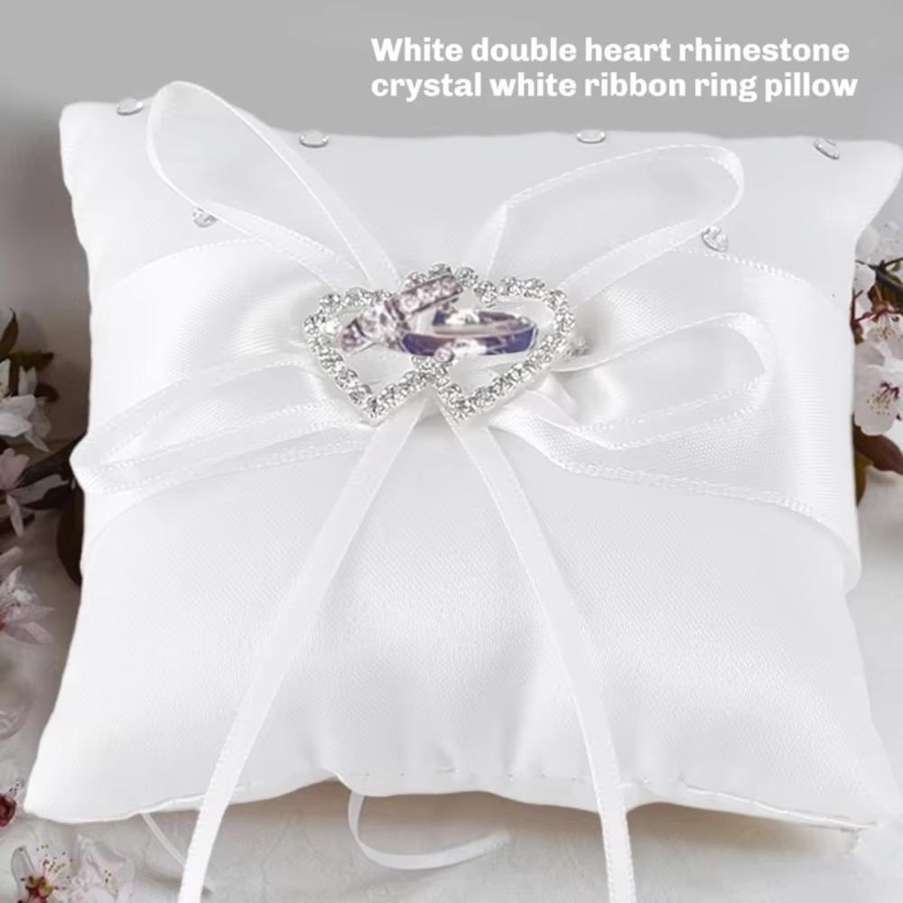 Sparkling Rhinestones Wedding Ring Pillow European Bowknot Ribbon Cushion  Home Wedding Bridal