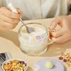 Breakfast Cup with Lid Spoon Milk Cup Handle Oat Cup Transparent Cup Glass Milk Yogurt Cup for Kitchen Bowl Portable Cereal Jar