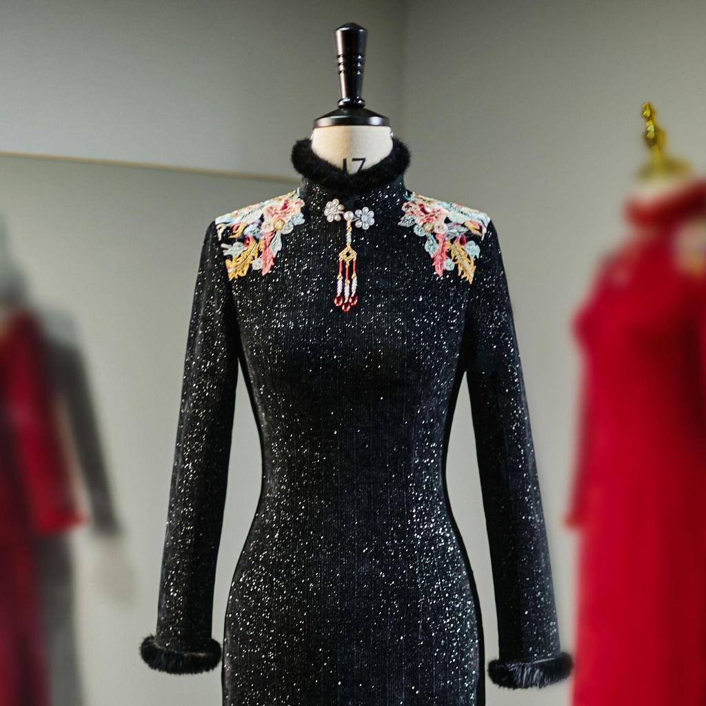 2024 Winter Elegantes Rotes Cheongsam Toastkleid: Bequeme, modische Brautmode im chinesischen Stil