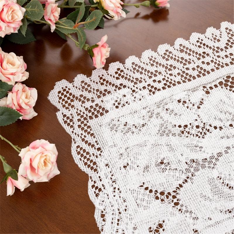 2Pcs Elegant Lace Tablecloths Square Florals Artwork Neutral Tone Sturdy Polyester Home Furnishing Textiles