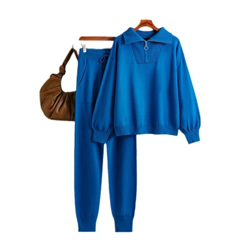 Collar Sweater Set Women's Autumn and Winter Women's Clothing Loose Fashion Casual Knitting Two-piece Set