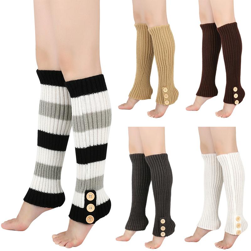 New Autumn Winter Warm Knitted Knitted Button Socks Long Boot Cover JK Pile Socks Warm Foot Socks Leg Protectors Foot Warmers