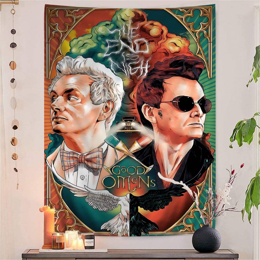 Tv Show GGood Omens Printed Large Wall Tapestry Wall Hanging Decoration Household Decor Blanket