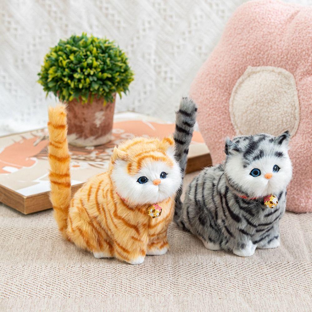 Fluffy Simulation Cat Plush Toy Cute Imitation Cat Plush Doll Plush Cats with Sound  Easter Gifts