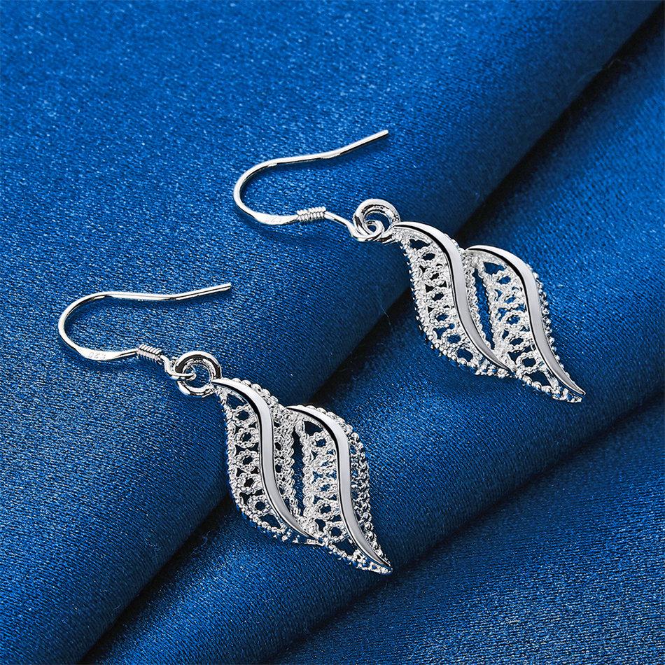 Charming 925 Sterling Silver Exquisite Hollow Feather Earrings for Women Fashion Wedding Jewelry Party Gifts