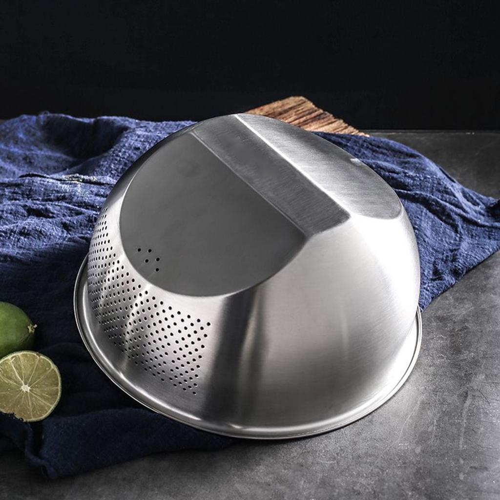 Stainless Steel Rice Washing Bowl with Side Drainers Cleaning Washing Mesh Strainer Net Baskets Steaming, Draining & Rinsing