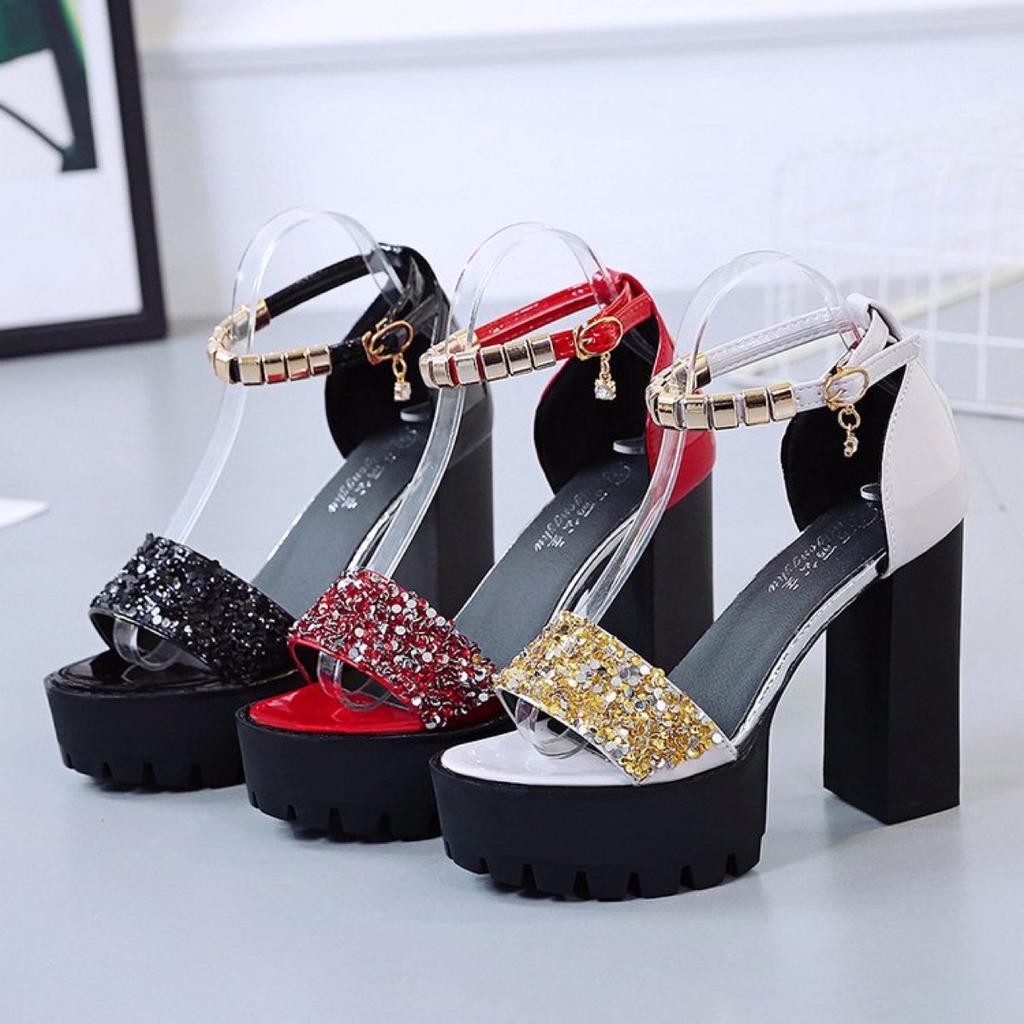 Fashion Summer New Fashion Fish Mouth Sandals Women Thick Bottom High Heels Super High Heel Chunky Wedding Dance Show Shoes Designer