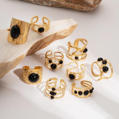 Fashion Stainless Steel Natural Stone Rings For Women Vintage Trend Punk Jewelry Gold Color Opening Ring Christmas Gift