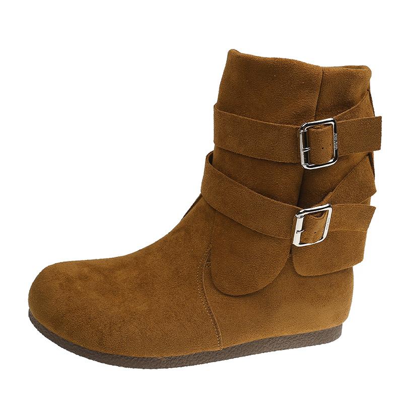 Retro inner heightening short boots women's 2025 autumn and winter new round head soft sole Birkenstock boots short western cowboy boots