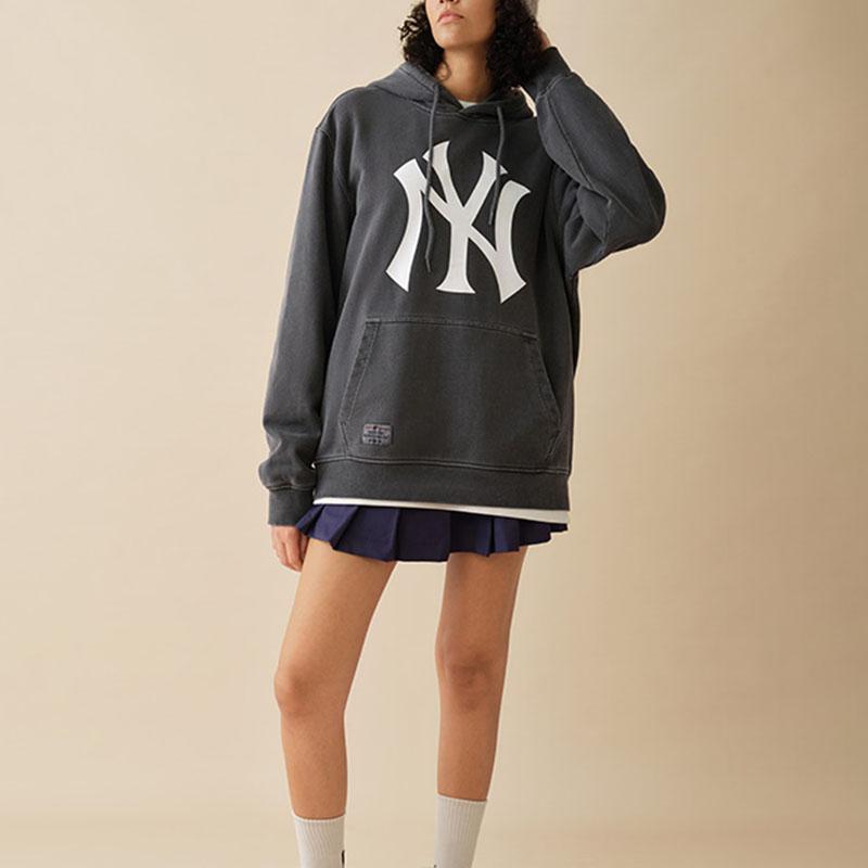 New Era FW24 MLB New York Yankees Embroidered Pullover Drawstring Vintage Washed Hoodie Unisex Hoodie Black 14397935