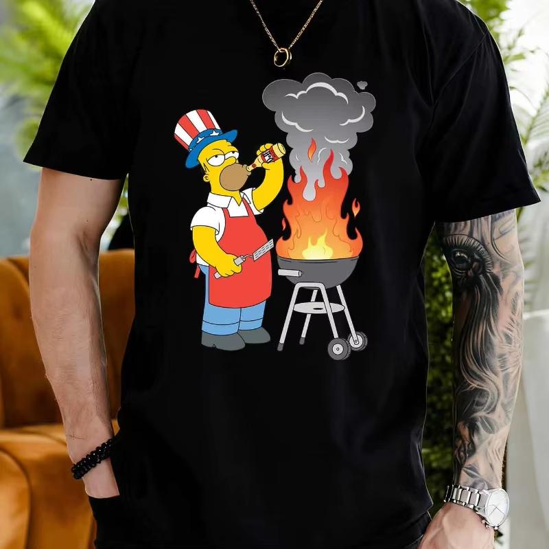 2026NewSummer Men s Casual Short-sleeved T-shirt. Simpson Family Homer Barbecue Print Pattern. Simpson Authorized Unisex T-shirt S