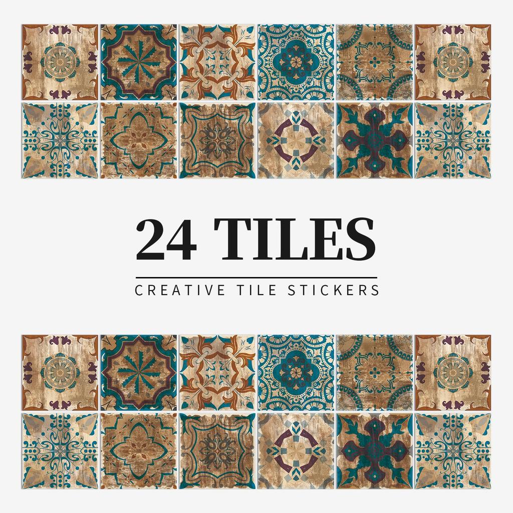 24 Pieces of European-style Tiles, Wall Stickers, Kitchen and Bathroom Waterproof and Oil-proof Tile Stickers, Self-adhesive