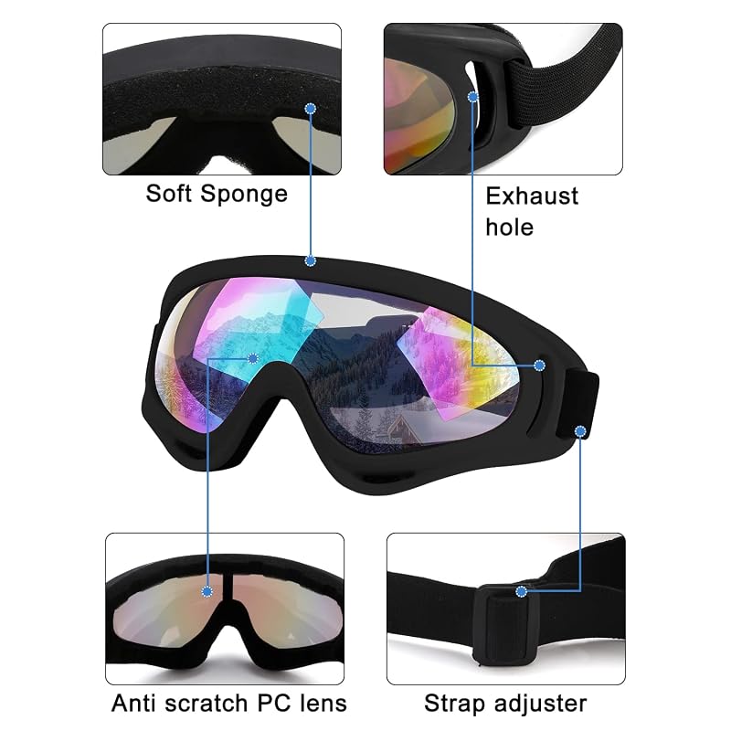 Elimoons Ski Goggles (2-pack) - Snowboard Goggles for Kids (Boys, Girls, Youth, Men, Women) - UV400 Protection, Windproof, Anti-Glare Lenses