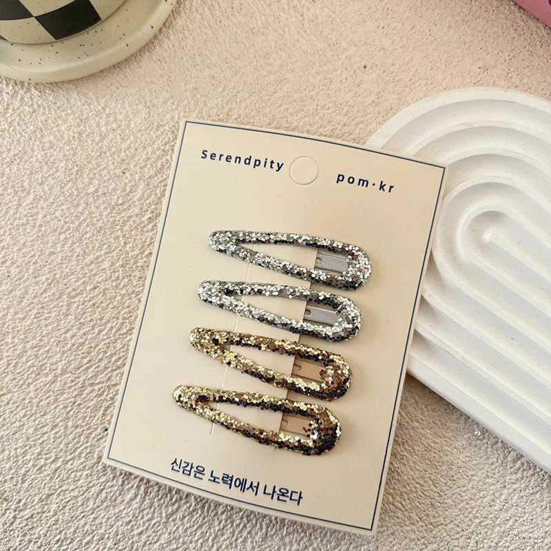 4pcs Fashion Simplicity Kids Barrettes for Girl Glitter Sequin Solid Color Hair Clip Children Hair Accessories Headwear