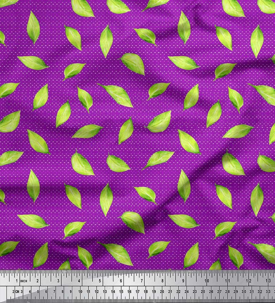 Soimoi Red Poly Crepe Fabric Hosta Leaves Print Fabric by the metre 42 Inch