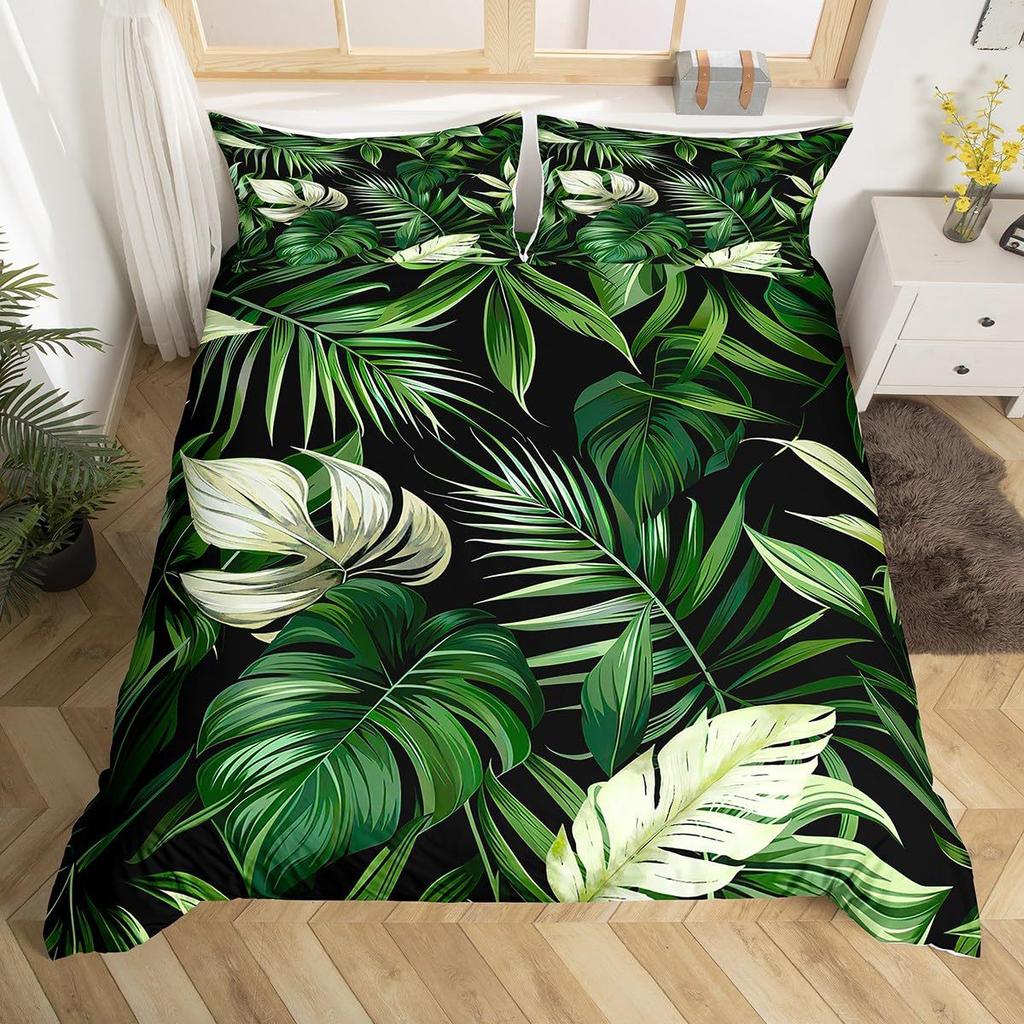 Palm Leaves Duvet Cover Monstera Banana Leaves Comforter Covers Hawaiian Tropical Bedding Set Green Leaves Branches Quilt Cover