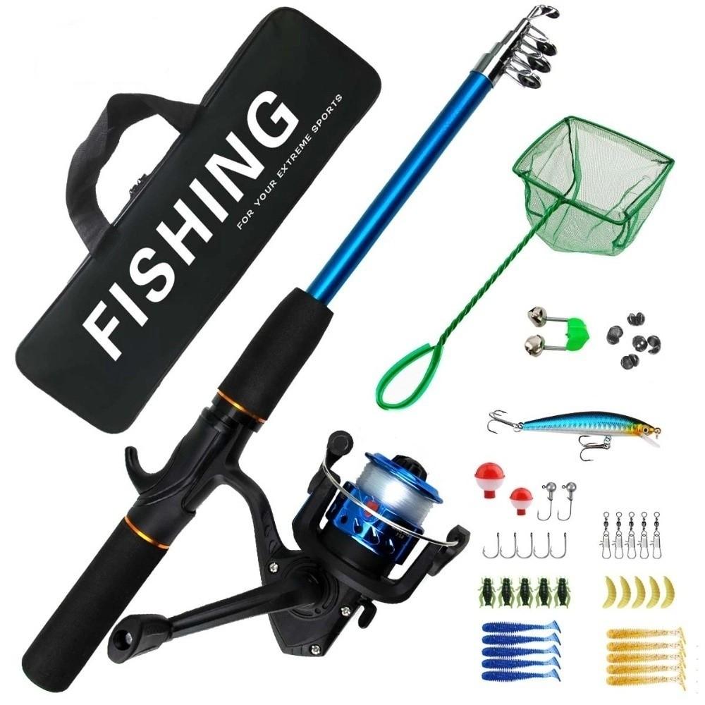 

New Portable Fishing Rod Set Soft Bait Telescopic Fishing Tackle Full Set with Bag Fishing Rod And Reel Combo Sea Fishing синий