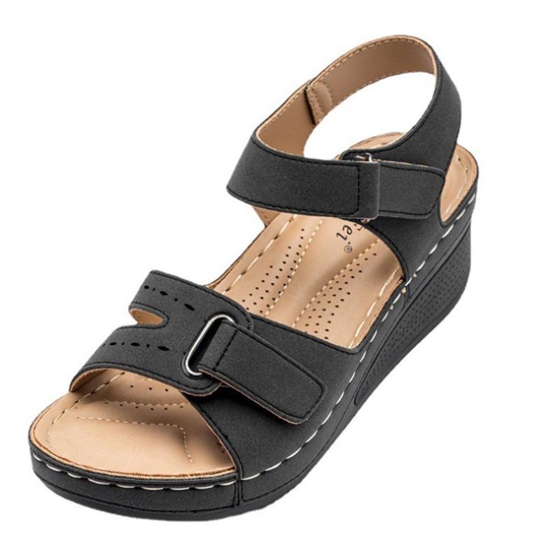 New sandals women, wedge heel magic buckle platform large size sandals