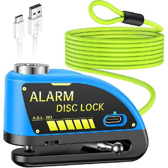 ONVIAN Motorcycle Disc Brake Lock With 120DB Alarm, Rechargeable Waterproof Motorcycle Locks Anti Theft For 7Mm Motorcycle Brake Helmet Scooter Wheel