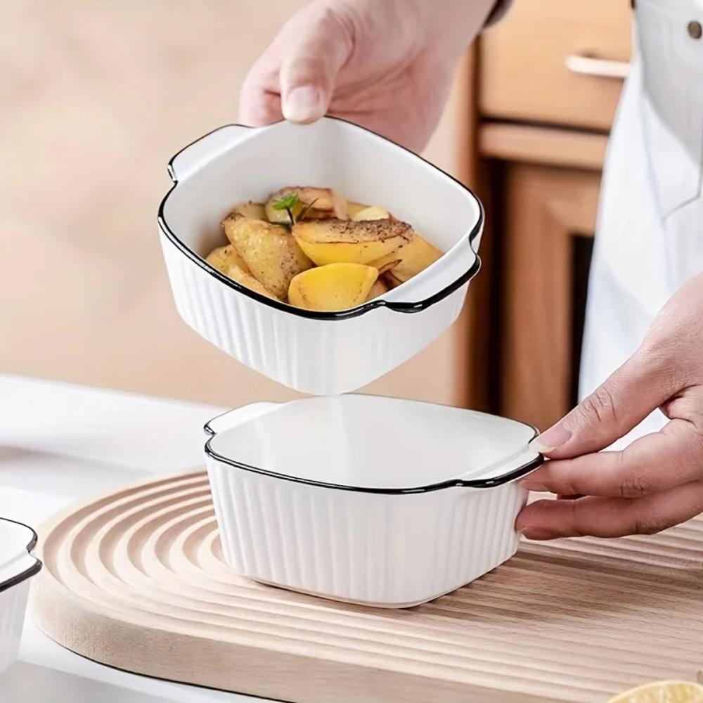 4PCS Heat-resistant Lasagna Baking Pan with Handle Rice Bowl Steamed Egg Bowl Dessert