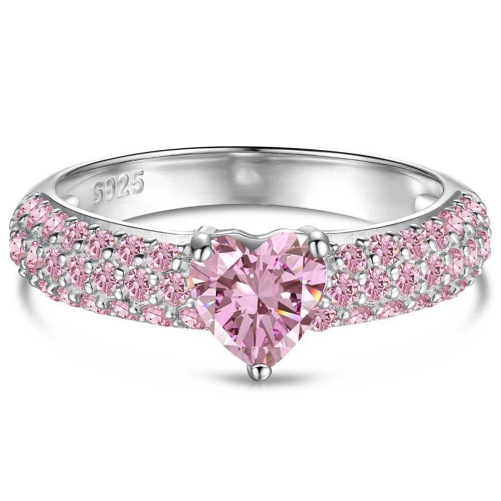 

Кольцо из 100% стерлингового серебра 925 пробы с лабораторным сапфиром и высокоуглеродистым бриллиантом в форме сердца для женщин, ювелирные изделия