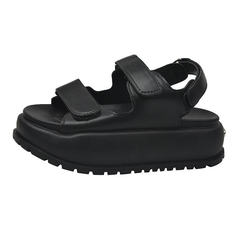 

Hongtong platform sandals 2025 spring new Roman style niche design Velcro word belt outside sandals women 35 чёрный