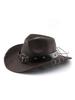 Sombrero Vaquero Occidental Retro con Hebilla de Cabeza de Toro y Remaches Ala Ancha Gorra de Fiesta para Adultos