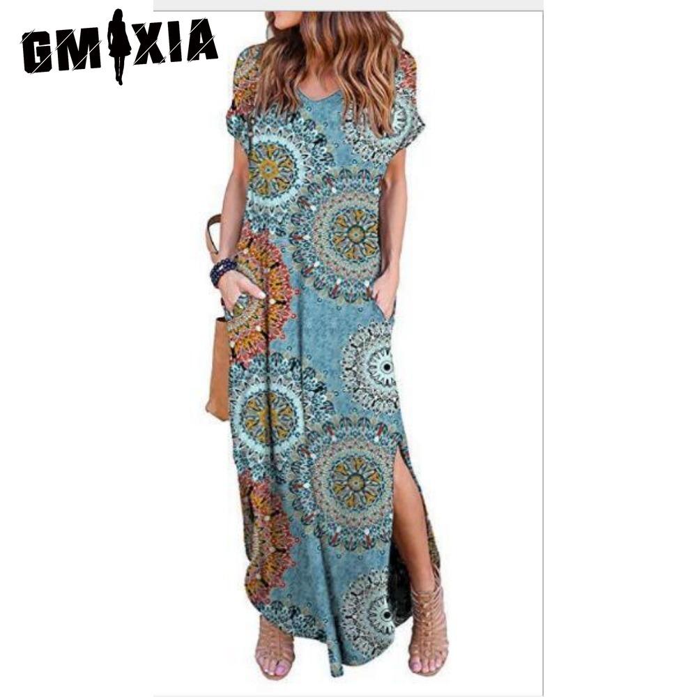 GMXIA Women's Fashion Summer Spring Short Sleeve V-Neck Casual Dresses