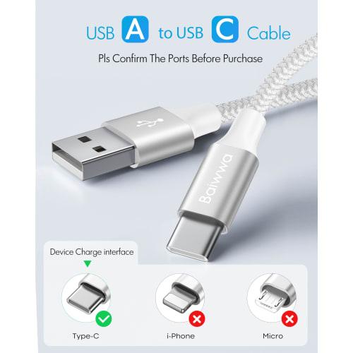 Kabel USB typu C Bílý [3m sada 2 ks] Baiwwa USB-A až USB-C kabel pro rychlé nabíjení Kabel typu C Vysokorychlostní ??Přenos dat iPhone 16 15 Pro Plus, Galaxy