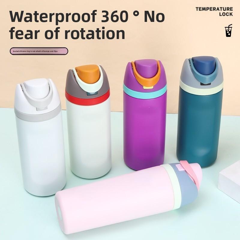 304 stainless steel water bottle - Large capacity portable bouncing insulated cup - Handheld double drinking straw cup