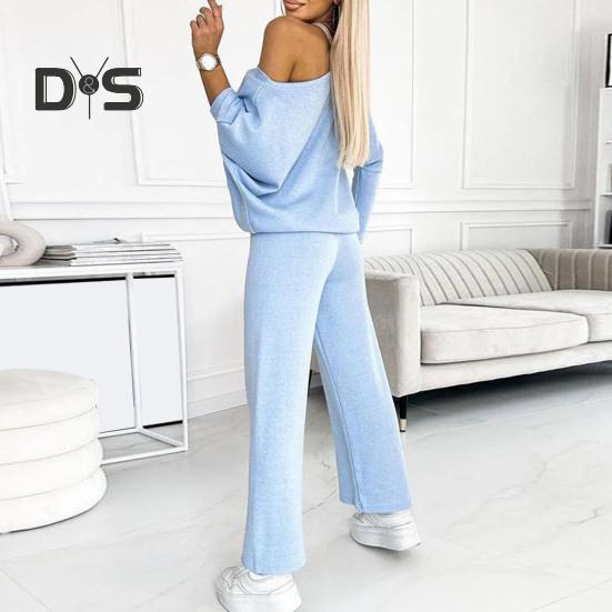 2 Teile/satz Damen Top Hosen Set Rundhals Langarm Sweatshirt Elastische Taille Breites Bein Jogginghose Sport Outfit Herbst Lässiger Trainingsanzug